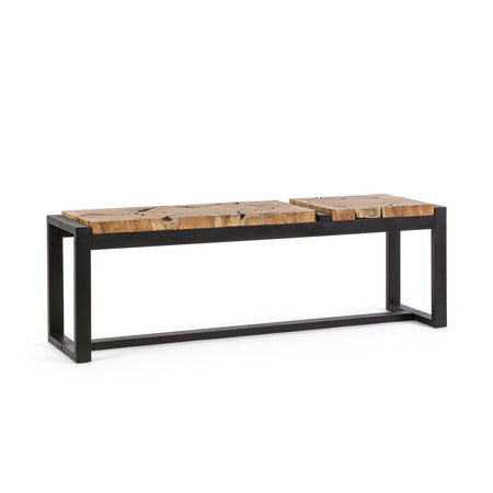 Panca "Elwood" per interno, con Piano In Radici Di Teak Originali, da 135x35x47h cm