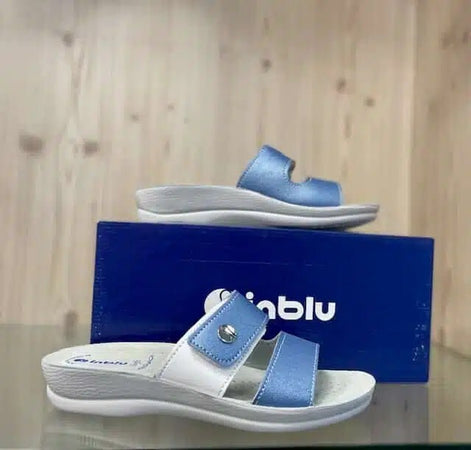 INBLU Ciabatta donna con strappo e fascia Azzurra