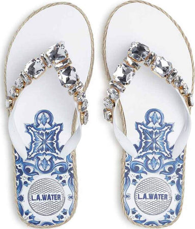 Infradito Donna Majolica Bianca L.a. Water Con Suola In Gomma Ricoperta Di Corda 4cm Sandalo Infradito Pattern Majoliche Bianche Con Logo E Pietre Gioiello Moda/Donna/Scarpe/Sandali e ciabatte/Infradito You Store - Messina, Commerciovirtuoso.it