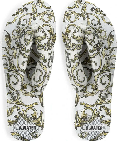 Infradito Donna White Queen L.A. Water Con Suola Bianca 1,8 Cm in Gomma Antiscivolo Sandalo Infradito Pattern Fantasia Oro Stampato Moda/Donna/Scarpe/Sandali e ciabatte/Infradito You Store - Messina, Commerciovirtuoso.it