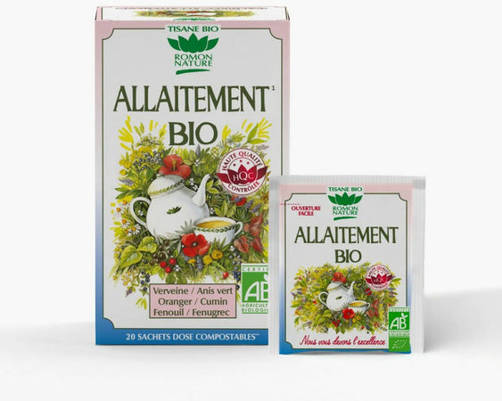 Infusi Biologici per l'allattamento con Verbena, Anice Verde, Fiori d'Arancio, Cumino, Finocchio e Fieno Greco. 20 bustine