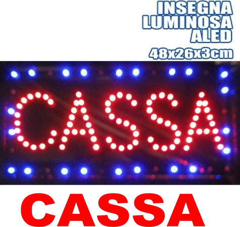 INSEGNA LUMINOSA INSEGNE LUMINOSE A LED CON SCRITTA CASSA CON GANCI 50 X 25 CM Trade Shop italia - Napoli, Commerciovirtuoso.it