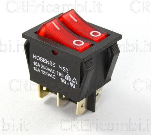 Interruttore-Luminoso-Doppio,-Rosso,-16A,-26x21.5mm,-6-Faston-da-6.3mm