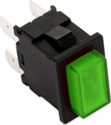 Interruttore-luminoso-push-verde-da-incasso-16A-bipolare-Foro-Cava13x20-mm.-4-faston