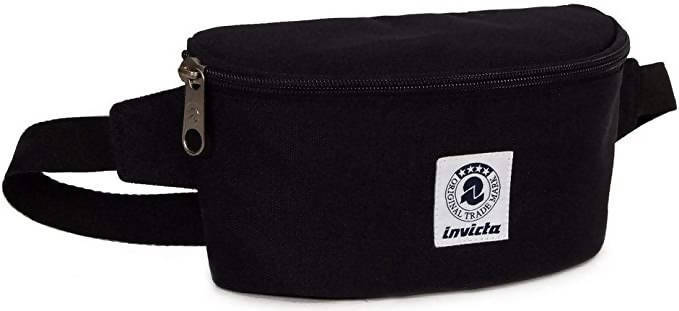 Invicta Marsupio Luck Nero Unisex Logo Frontale Marsupio Casual Fashion Tinta Unita Extra Tasca Sul Retro