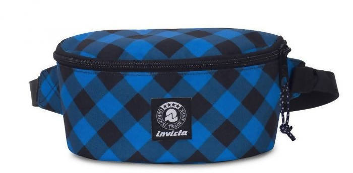 Invicta Marsupio Luck Waist Bag Blue Plaid Marsupio Unisex Blu e Nero Cintura Regolabile Logo Frontale