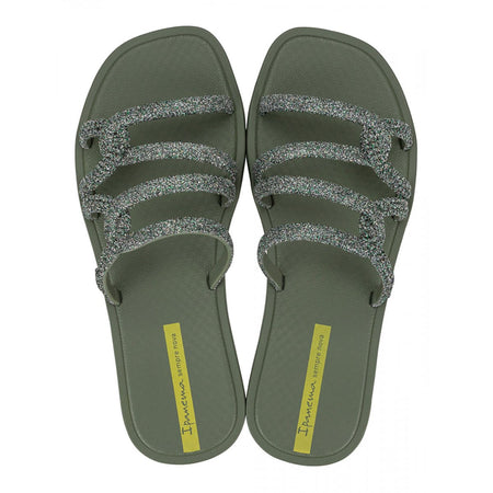Ciabatte da donna Ipanema Solar Glow Slide in verde glitter con suola decorata ispirata a Ipanema