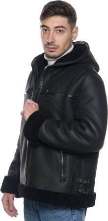 James---Giacca-Uomo-Nero-in-vero-montone-Shearling-con-Cappuccio