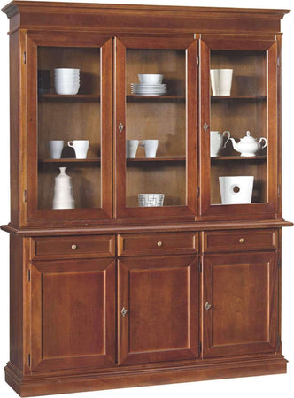 JAQUELINE---credenza-con-vetrina-in-legno-massello-156x42x205-Tinta-noce-Milani-Home