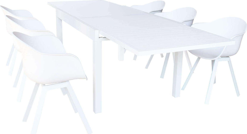 JERRI---set-tavolo-in-alluminio-cm-135/270x90x75-h-con-6-sedute-Bianco-Milani-Home