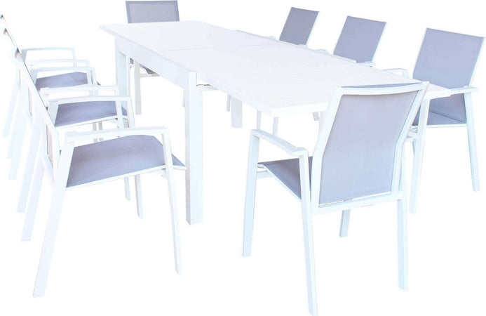 JERRI---set-tavolo-in-alluminio-cm-135/270x90x75-h-con-8-sedute-Bianco-Milani-Home