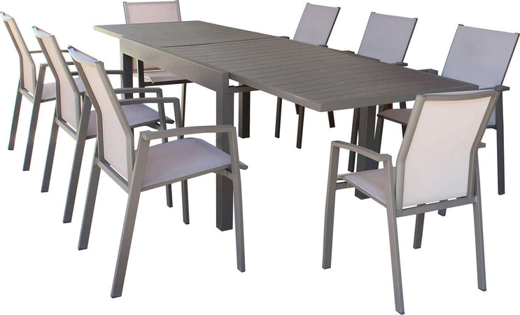 JERRI---set-tavolo-in-alluminio-cm-135/270x90x75-h-con-8-sedute-Taupe-Milani-Home