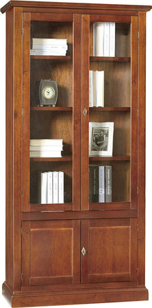 JULIET---mobile-con-vetrina-in-legno-massello-90x41x186-Tinta-noce-Milani-Home