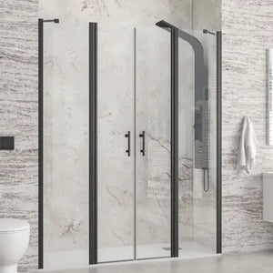 Porta Saloon H200 6mm Trasparente Profili Neri - Panex 700 - Shopbagno.it
