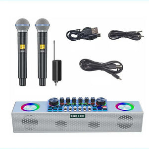 KARAOKE-Rgb-Multifunzione-Mixer-Audio-Bluetooth-Altoparlante-2Microfoni-Wireless