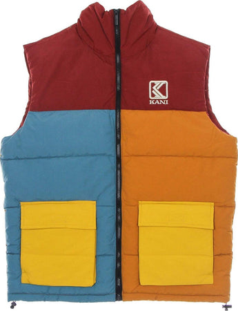 KARL-KANI-Piumino-Smanicato-Uomo-Og-Block-Puffer-Vest-Dark-Red/ocher/petrol-Blue-da-uomo