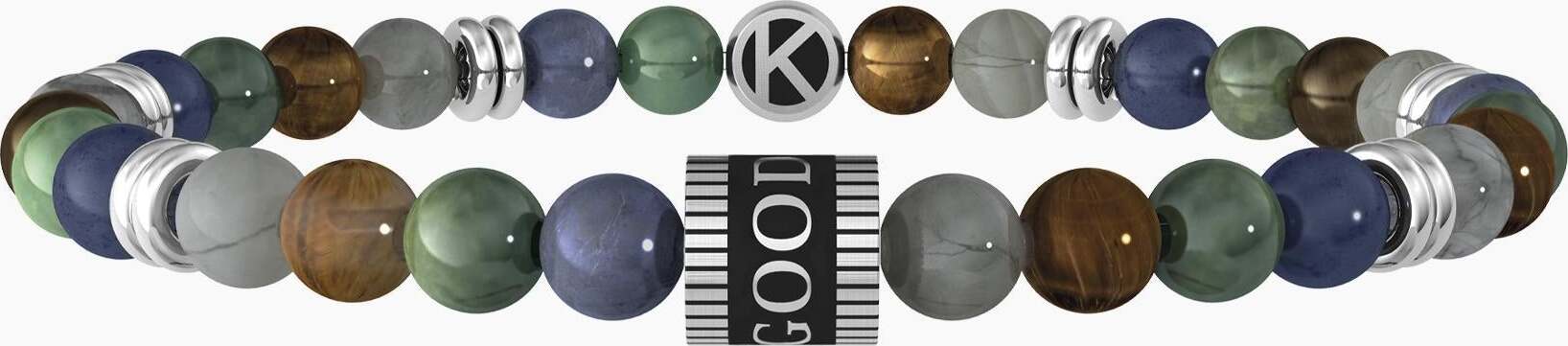 Kidult---Bracciale-elastico-uomo-con-pietre-multicolor-GOOD-LUCK