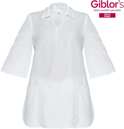 Kimono Donna Nadia Bianco No Stiro Manica 3/4 Kimono Donna Tessuto Antibatterico Parrucchiera Estetista