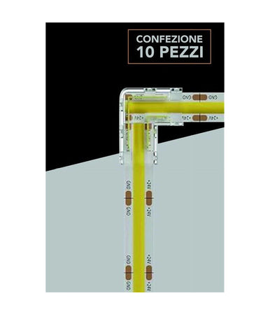 Kit 10pz Connettore Trasparente Angolare Per Strip Led Monocolore 2pin 10mm Cn10-l