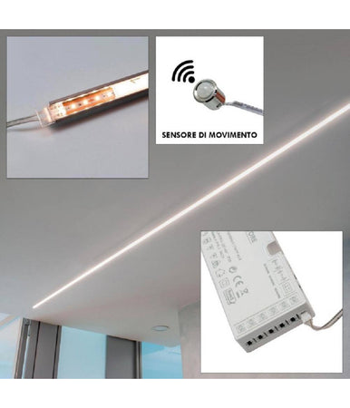 Kit 3pz Barra Led 36w Profilo Alluminio Alimentatore Luce 4000k Sensore Movimento