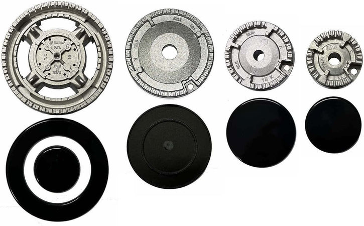 Kit 4 bruciatori C00091686 completi di piattelli spartifiamma 3 fuochi + tripla corona per cucina piano cottura Ariston
