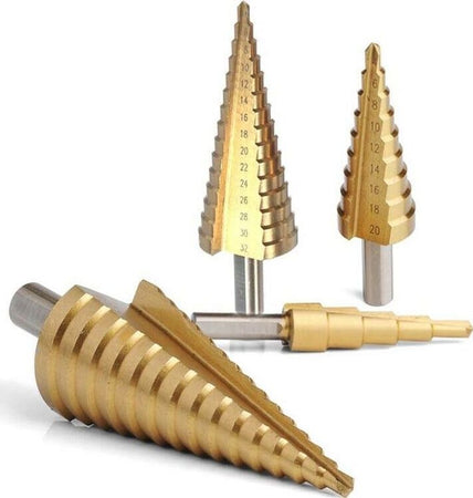 Kit-4-Frese-Da-4-A-39-Fresa-Conica-A-Scalini-Gradini-Trapano-Forare-Metallo-Tools