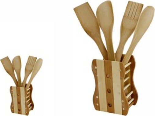 Kit-5-Pz-Cucina-Porta-Mestolo-Mestoli-In-Legno-Bambù-Con-4-Mestoli-Posate-67375