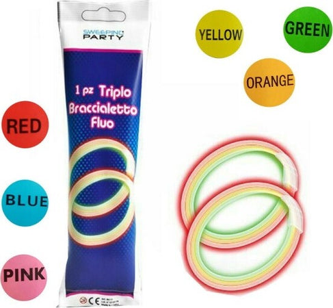 Kit-6-Braccialetti-Luminosi-Triplo-Starlight-Party-Fluo-Feste-Fluorescenti