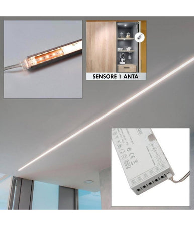 Kit Barra Led 12w Profilo Alimentatore 24 W 12 V Luce 4000k Interruttore Sensore