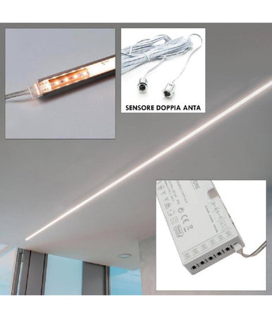 Kit Barra Led 12w Profilo Alluminio Alimentatore 24w 12v Luce 4000k Sensore Doppio