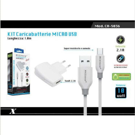 Kit Caricabatteria Adattatore Di Ricarica Con Cavo Micro Usb 1mt Maxtech Ca-s036 Caricabatteria Trade Shop italia - Napoli, Commerciovirtuoso.it