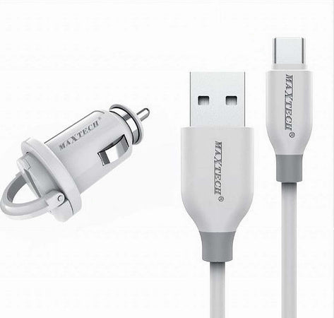 Kit-Caricabatteria-Auto-5v-2.1a-Cavo-Type-c-Usb-1mt-Ricarica-10w-Maxtech-Ma-tc02