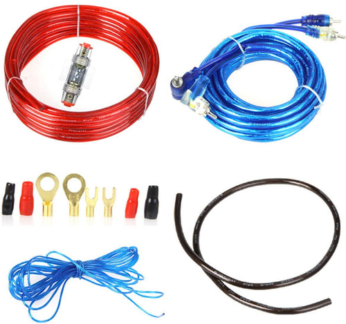 Kit cavi e accessori per cablaggio impianto auto Cavi di alimentazione 5 mt Cavi RCA/RCA 5 mt Portafusibile Faston per installazione