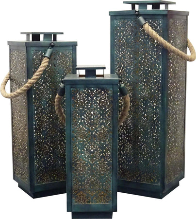 Kit Lanterne decorative in metallo con portacandela decorato interno oro h 69 cm Illuminazione/Illuminazione per esterni/Lanterne Decor Space - Altamura, Commerciovirtuoso.it