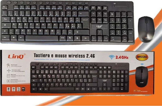 Kit-Mouse-Tastiera-Wireless-2.4ghz-Wifi-Usb-Mk8260-Senza-Fili-Design-Multimediale