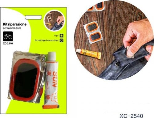 Kit-Riparazione-Per-Camera-D'aria-Ruote-Bici-Bicicletta-Colla-Toppe-11pz-Xc-2540