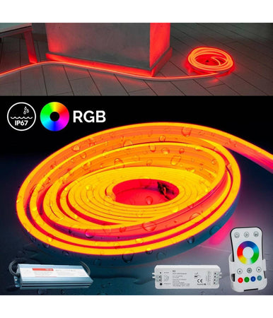 Kit Striscia Neon Flex Led 160w Ip67 Centralina Telecomando Alimentatore Rgb 24v 10mt
