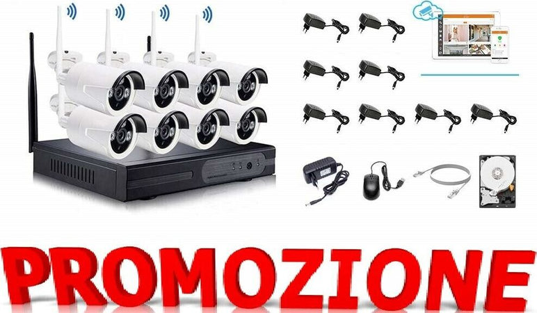 KIT-VIDEOSORVEGLIANZA-WIRELESS-FULL-WIFI-HD-IP-8-TELECAMERE-NVR-LAN-REMOTO-3G-HA