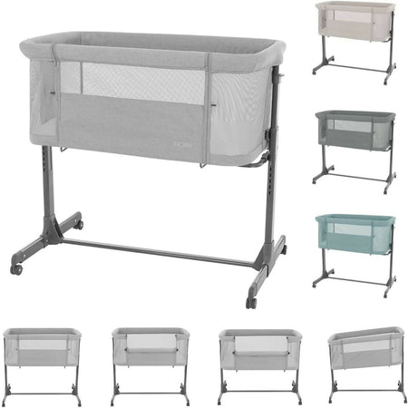 KIKKABOO Culla Fianco Letto colore Light Grey - Culla Neonato Fianco Letto, Spondina Apribile con una Mano, Altezza Regolabile, Regolabile con Vari Livelli di Altezza, Piedini Pieghevole, 0m+