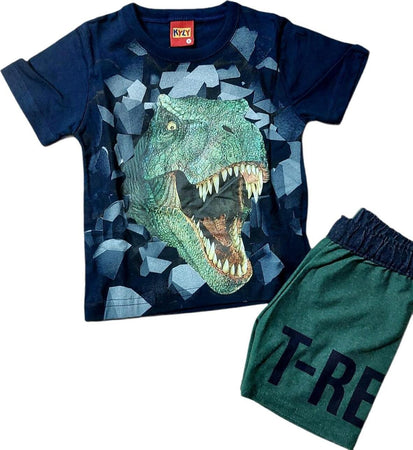 Kyly Completino Bimbo Estivo T Rex Maglietta Maniche Corte Girocollo Blu Stampa Dinosauro Pantaloncini Corti Estivi Set Completo Estate COMPLETINO Piccole Canaglie - Tropea, Commerciovirtuoso.it