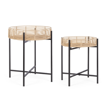 Tavolino rendy naturale nero, polyrattan, struttura in metallo da assemblare Ø 45 x 55; Ø 52 x 63 cm