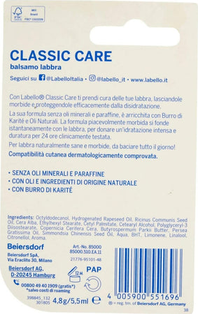 Labello Classic Care Stick Balsamo Labbra Formula Senza Oli Minerali E Parabeni Bellezza/Trucco/Labbra/Lucidalabbra Trade Shop italia - Napoli, Commerciovirtuoso.it