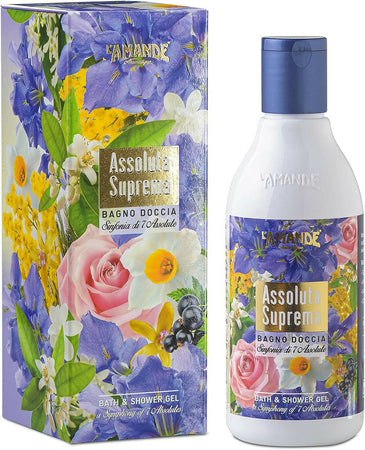 L'amande - Bagnoschiuma Donna Con Acido Ialuronico E Vitamina E, Docciaschiuma Gel Detergente E Idratante Corpo Ad Azione Emolliente, Bagno Schiuma Delicato E Naturale, Assoluta Suprema 250 Ml
