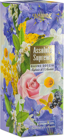 L'amande - Bagnoschiuma Donna Con Acido Ialuronico E Vitamina E, Docciaschiuma Gel Detergente E Idratante Corpo Ad Azione Emolliente, Bagno Schiuma Delicato E Naturale, Assoluta Suprema 250 Ml