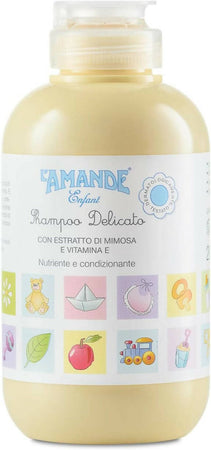 L'amande - Shampoo Bambini E Neonati Con Vitamina E Ed Estratto Di Mimosa, Gel Detergente Neonato Delicato E Idratante Per Pelli Sensibili, Sapone Liquido Capelli Morbidi E Vellutati - Enfant, 200 Ml