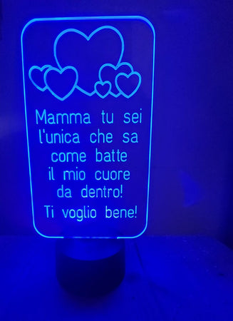 LAMPADA A LED PLEXIGLASS CON BASE LUCE RGB REGALO FESTA DELLA MAMMA CAVO USB BATTERIE