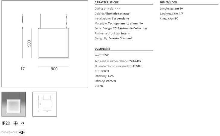 Artemide Discovery Space Square Lampada a sospensione