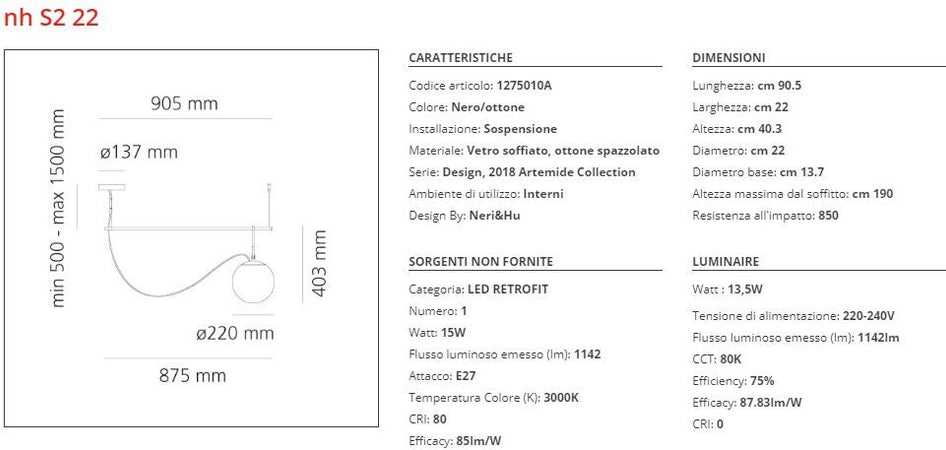 Lampada a sospensione Artemide NH S2 22