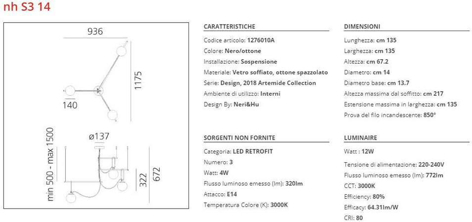 Lampada a sospensione Artemide NH S3 14
