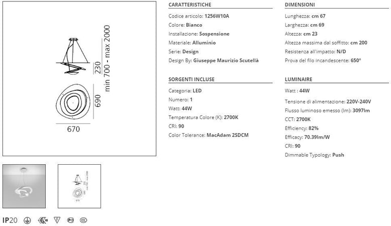 Lampada a sospensione Artemide Pirce Mini LED 2700K Bianco